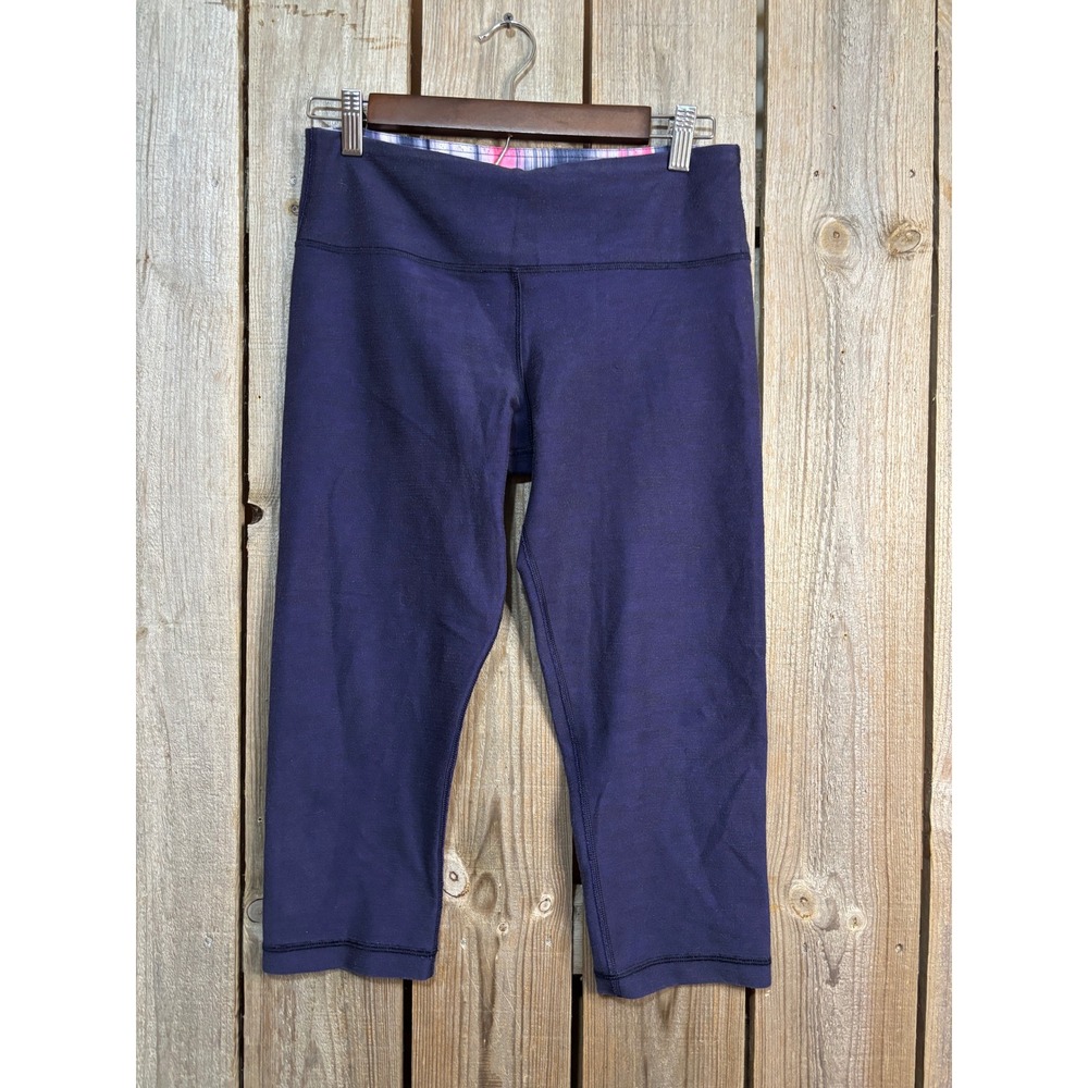 Lululemon Purple Crop Leggings Womens 8 Plaid Waistband Yoga Pants Athleisure